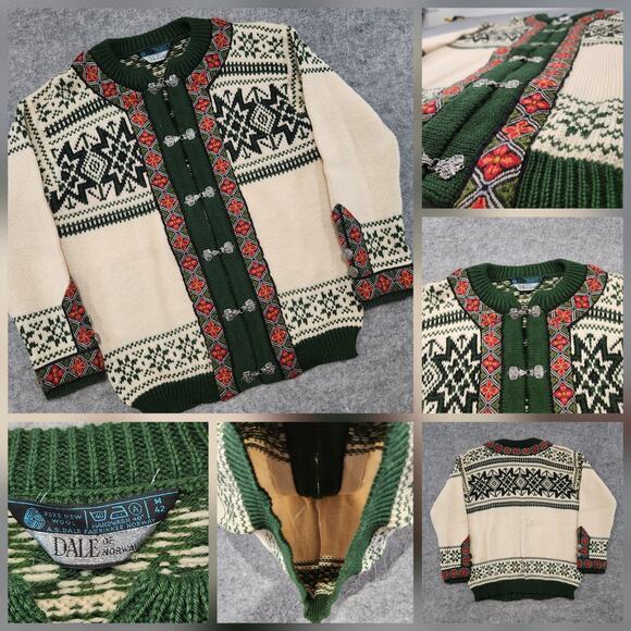 VTG Dale Of Norway Mens M Medium Fair Isle Nordic Wool Cardigan Clasp Sweater - Picture 1 of 13